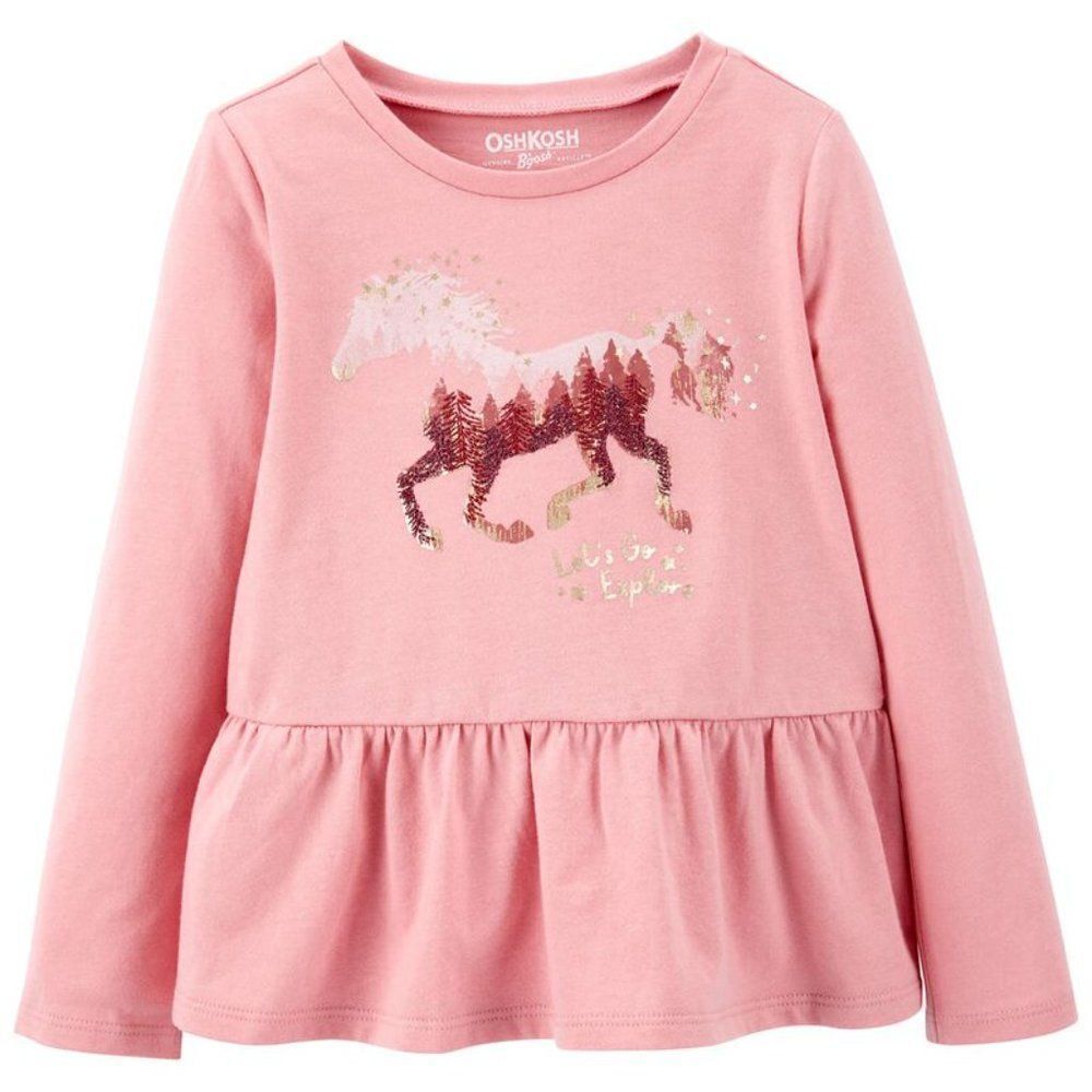 OshKosh Pink Ruffle Horse Let's Explore Long Sleeve Top Shirt 18 Months New